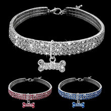 Load image into Gallery viewer, Blue Pink White Dog Rhinestone Necklace Bone Pendant Bling Collar Pet Decoration Small Animals Habitat Decoration Freeshipping
